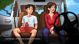 Perverted stepmom takes advantage of the fact that she's alone in the car with the tenant and has him sex with him - summertime saga