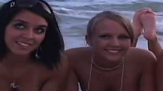 Three Hotties Make Out and Get Topless at a Public Beach