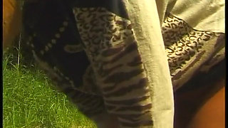 Hairy blonde mature have a nice time outdoors