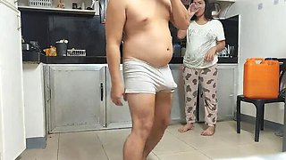 Asian MILF Gets Sneaky Kitchen Fuck Before Sleep