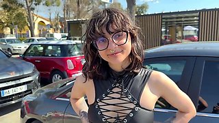Blindfold blowjob and brunette penetrate