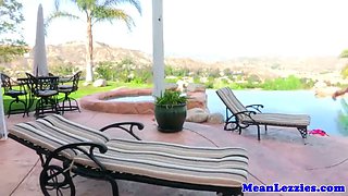 Lezdom insane dykes tribbing in outdoor pool