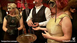 Slaves whipped and anal fucked at party