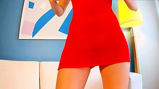 Mini vestido reto revelando visual upskirt sem calcinha em