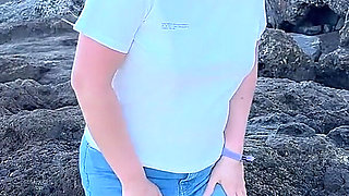 Peeing in Tight Jeans on the Beach
