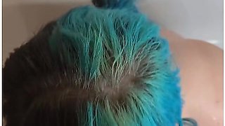 Piss Drinking Blue Haired Goth Slut Swallows Piss & Takes Huge Facial