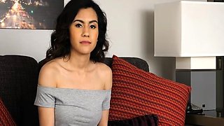 Brunette amateur babe strips off and masturbates