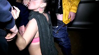 Busty amateur girlfriend group sex with facials