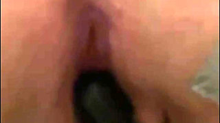 BBW with dildo and cock together, both fuck holes stretched out