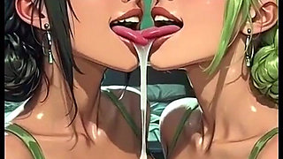 Hot Sexy Lesbians Tongue and Kiss Fetish, Ai Animation