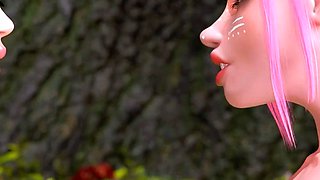 Pink haired FUTA elf gets her ass stroked under magic trees
