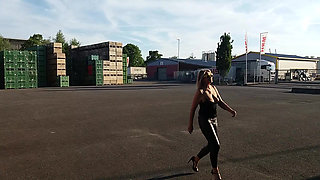 Granny Walking Outside in Black Leggins