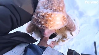 Ice Cold In -30c. Its Very Cold, But The Wants Ice Cream In Her Mouth