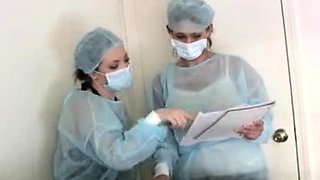 Nurses jerk and suck off Johhny to get a semen sample,
