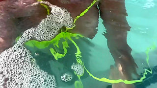 Artemisia Love Flashing Her Perfect Big Tits Underwater and Smoking a Cigarette