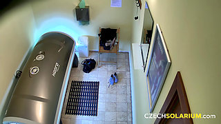 Czech Solarium 176: Adult Brunette Shows off Her Tight Pussy in the Solarium