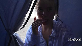 Blonde Teen Mira David Fucked Clothed on Public Beach