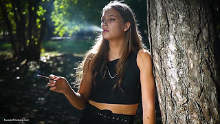 Sexy Russian Babe Smoking Cigarette Indoor Studio