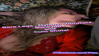 Elara playing with her feather Vibrator leads to a nylon tease and blow job with cum in mouth