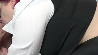Hot Blowjob in Pvc Leggings and a Blouse with High Heels