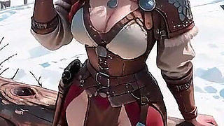Redhead Warrior in Snow! Forbidden Leather Armor Seduction in Medieval Village. Cold Queen Unzips Her Gear & Goes Wild!
