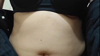 Black dress Big Boobs girl seducing and massaging own body with lust.