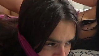 Carmen, Latina & Tatti in 'triple Trouble the Purple Pvc Tape Hogtie and Stuffed Tape Wrap Gag Predicament! (fullhd)