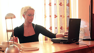 Busty Secretary Smoking and Next Masturbate in Her Office