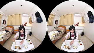 Japanese students explore VR passion in long haired POV