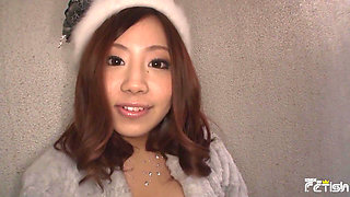 Pretty Japanese teen gets cum in mouth after sucking a big cock outdoor POV