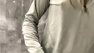 Posing in the Gym Locker Room After a Workout. Sexy Slow Hair Drying.