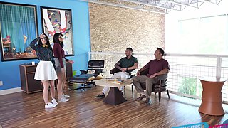 Brunettes Quinton & Alex seduce curvy Leda in a wild orgy