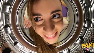 Big titted Josephine got stuck in a washing machine and thanked him in bed for helping