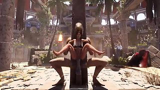 3D Hentai Game: Ancient Statue Awakens and Pounds Lara's Holes - Busty Teen Demon Girl Gangbang
