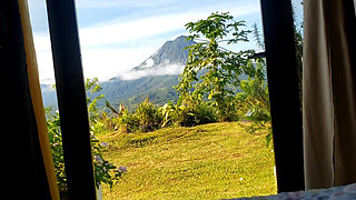 View of the ARENAL VOLCANO while they masturbate me