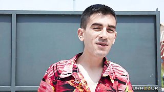 Big-boobed blonde Sophie Reade nailed on the poolside by big cock