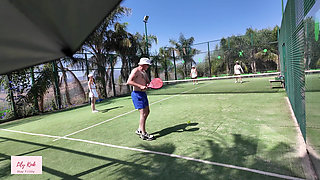 Mature Swingers Outdoor Tennis Court Reverse Gangbang