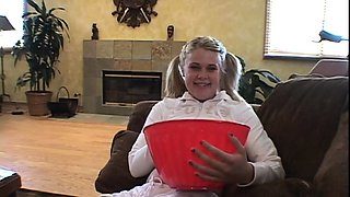 Cute blonde teen trio strip off