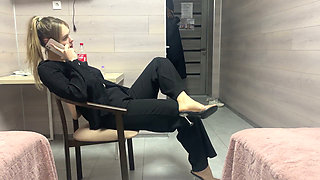 Female in Control Dry Hump by Blonde Business Woman in Heels