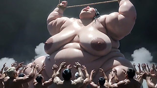 Giant SSBBW Tied up - Tiny Men Exploring Deep Inside Her Wet Cunt