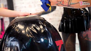 Trio aggressive latex princesses destroy tattooed sub with deep sounding & urethral masturbating