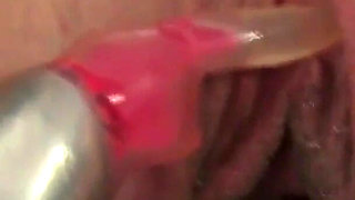 My Girlfriend a Big 18 Year Old Slut of Russian Origin with A Shaved Pussy Masturbates Using a Sex Toy