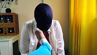 A slave gives me a foot massage in socks and sniffs my firm legs. Sock fetish, foot worship. POV.