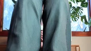 Brunette with foot fetish rubs big dick with her feet in POV