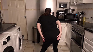Sexy Stripping Leggings Top Bra and Knickers in the Kitchen