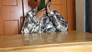 She Uses Big Cucumber to Squirt in Toilet