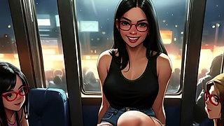 Lin's Friends Help Drain Your Cock on the Bus