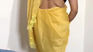 Desi Step Mom Oil Massage to Her Son's Penis. with Saree