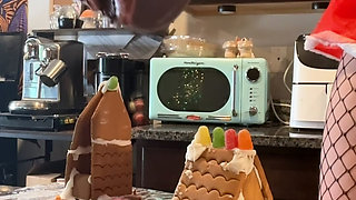 73 Giantess in 8-inch Heels Decorates a Gingerbread Village