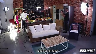 Angel Rush Sizzles in Fiery Kitchen Threesome Passion
